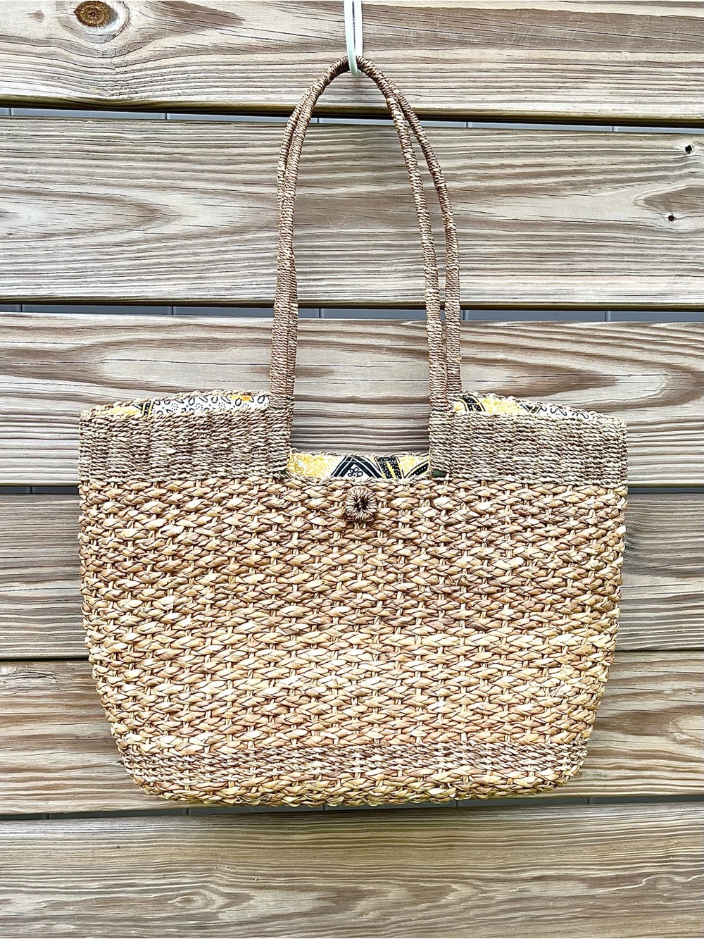 Unbranded Natural Woven Straw Tote Beach Market Bag Fully Lined